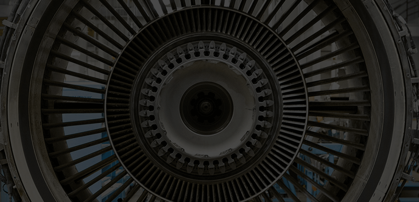 Close-up of a CFM aircraft engine turbine.